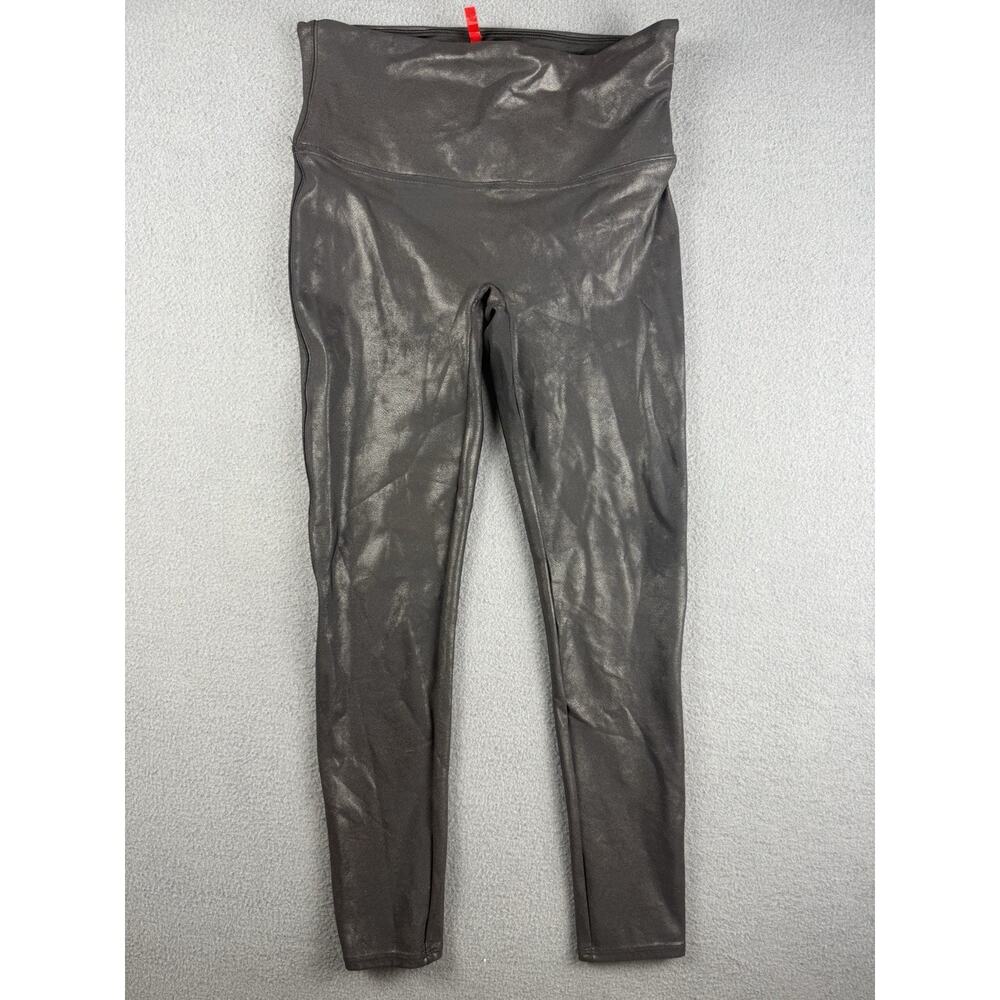 Spanx Womens XL Faux Leather Leggings Black Shiny Stretch Pants Slimming